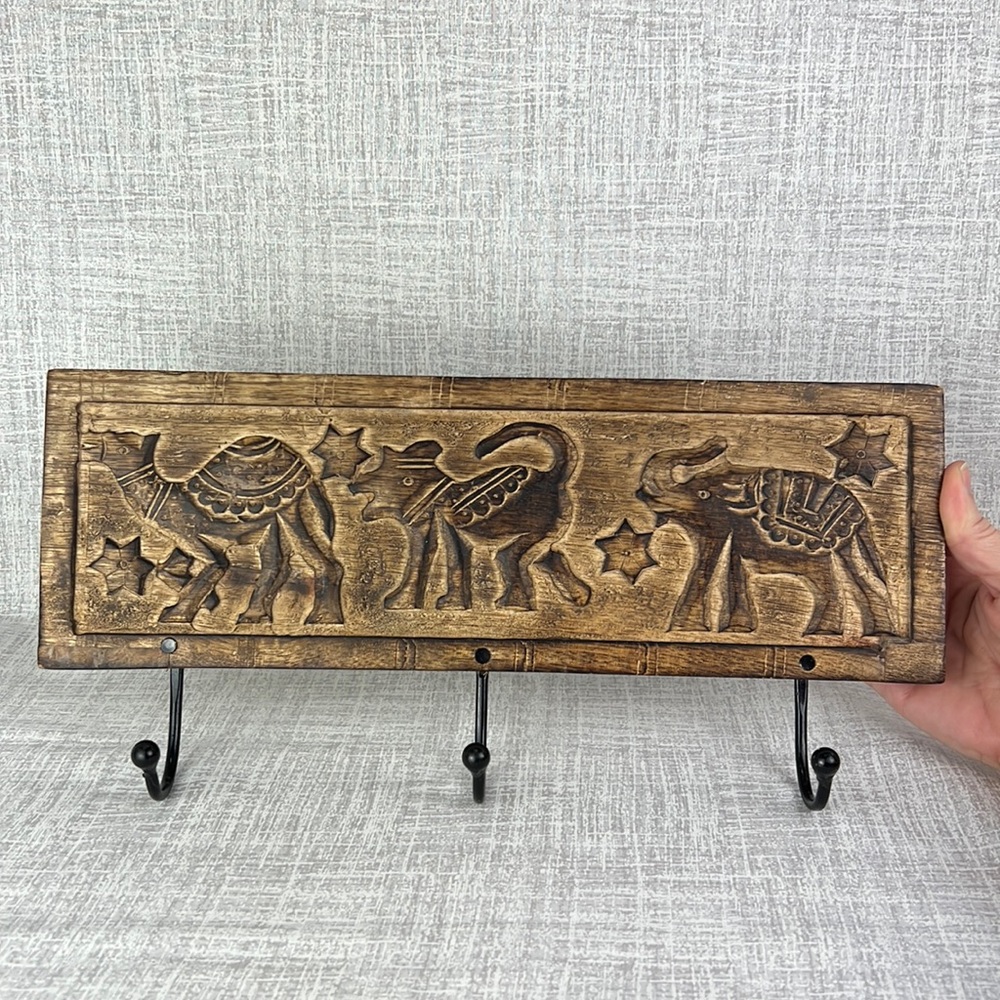 Imported, Hand-Carved Relief Animal Parade Coat Hook